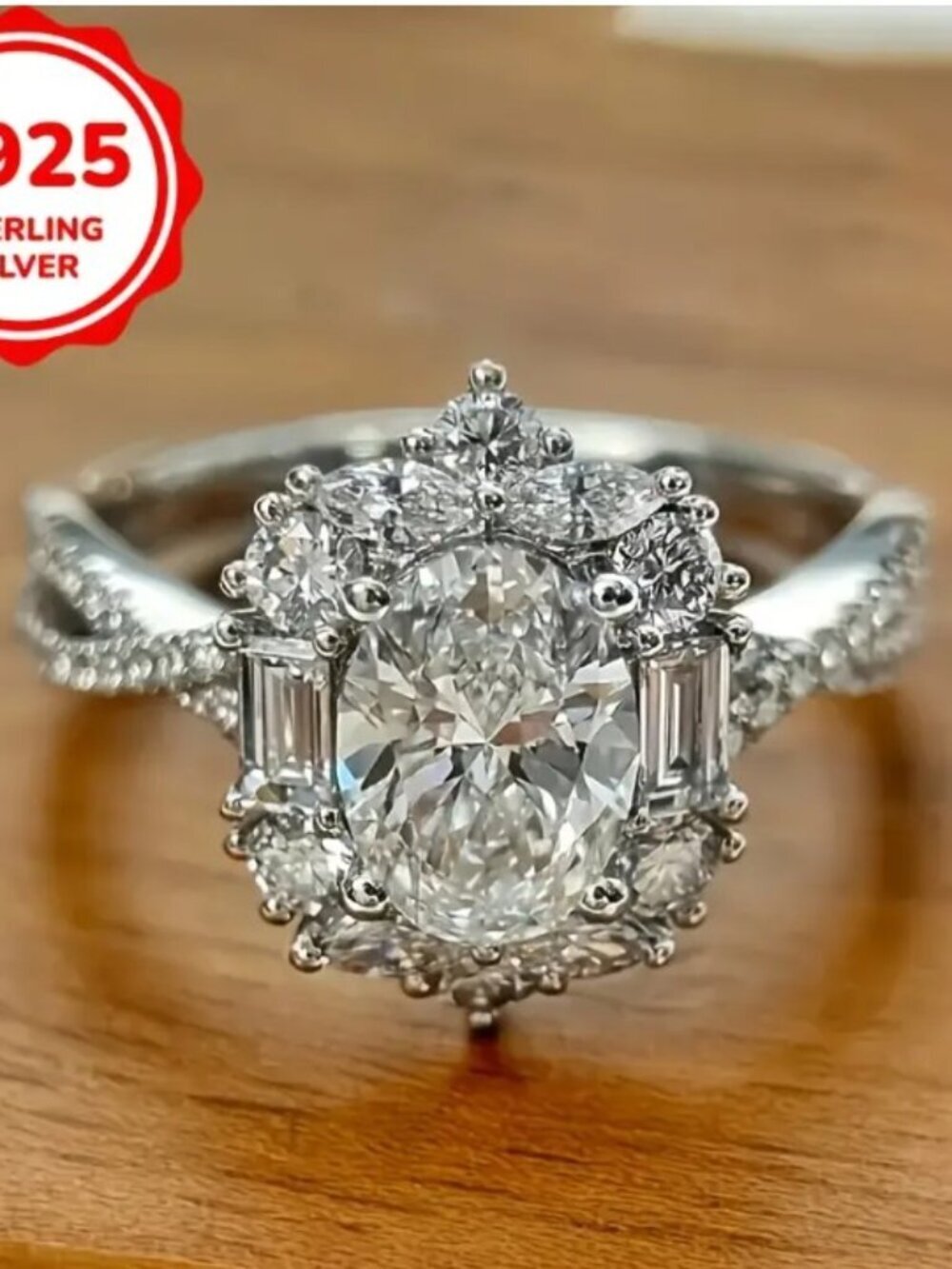 S925 Sterling Silver Bohemian Goose Egg Shaped 3.3g Ring Women's 9